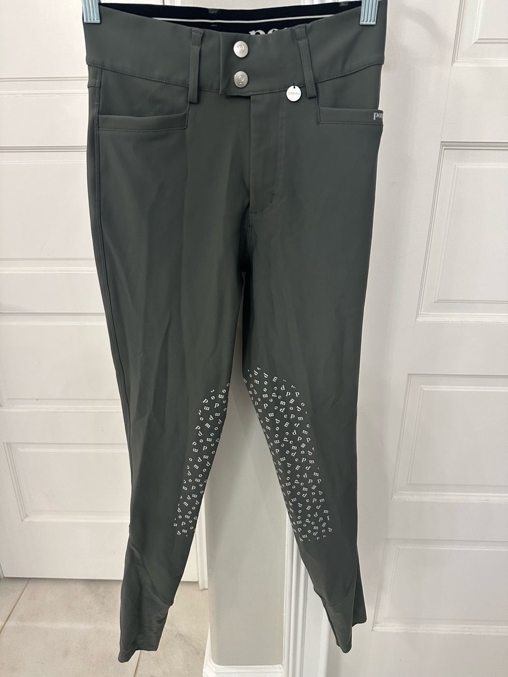NWOT Pomme Pants Women's S Gray Equestrian Knee Riding Stretch Breeches Hi Waist